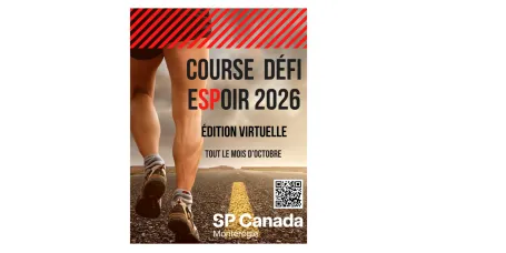 Affiche de la Course Défi Espoir 2026, édition virtuelle, avec logo SP Canada.