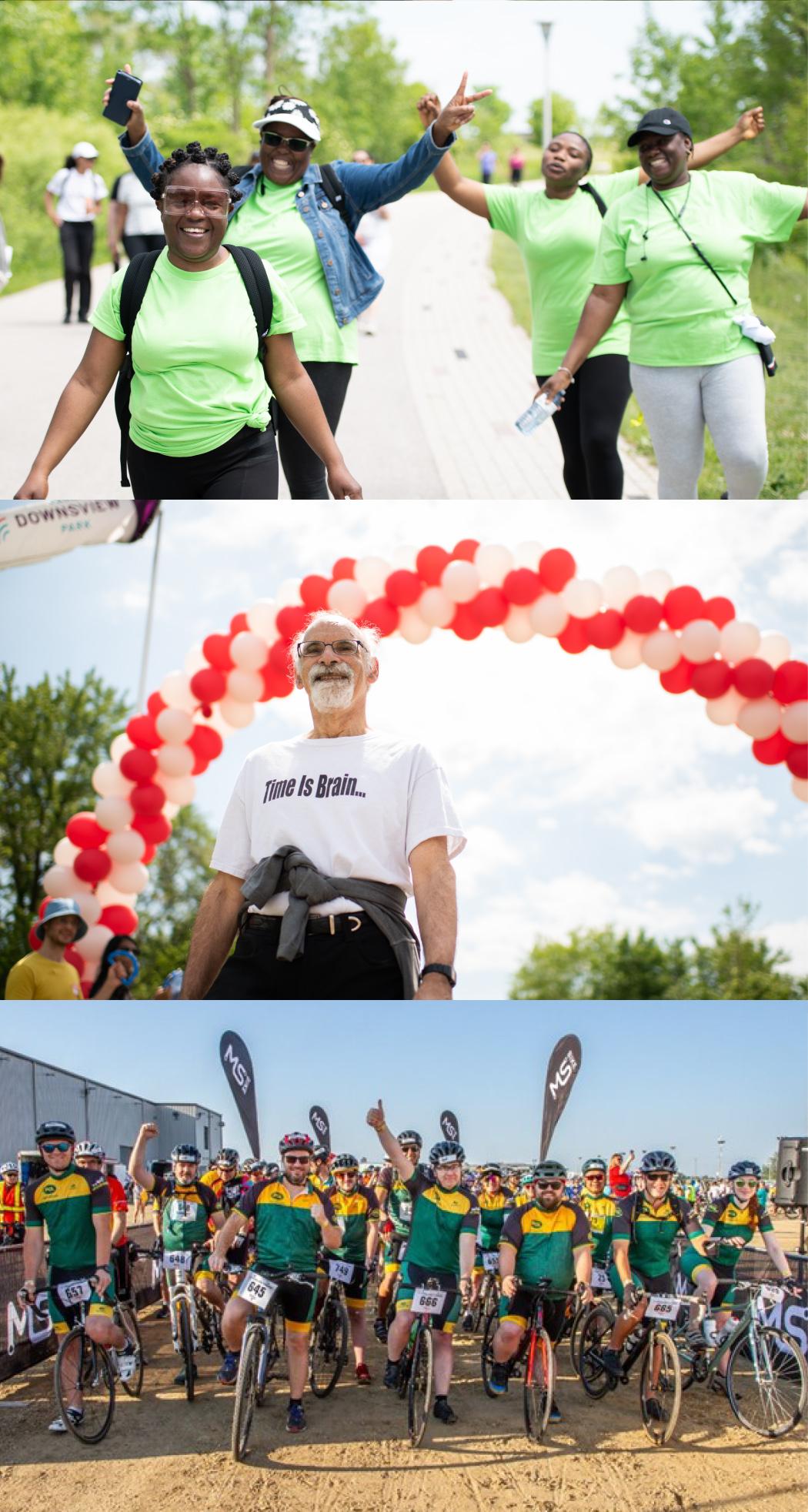 A compilation of participants in the MS Walk and MS Bike events, all celebrating.