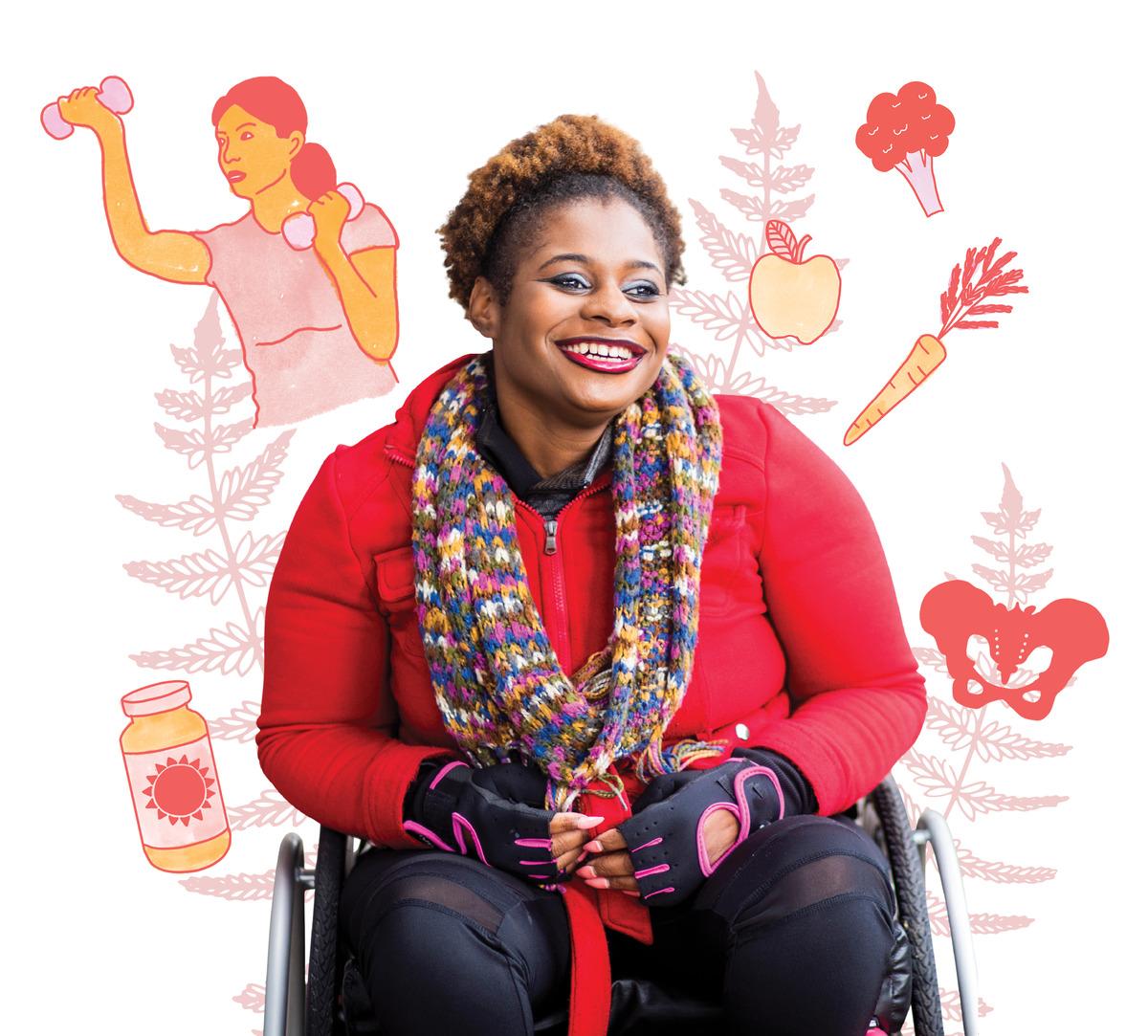 large photo of a woman in a wheelchair