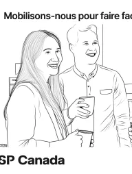 Line drawing of two smiling people conversing, with "SP Canada" text below.